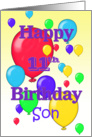 Happy 11th Birthday Son, balloons card
