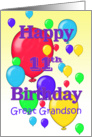 Happy 11th Birthday Great Grandson, balloons card