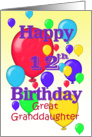 Happy 12th Birthday Great Granddaughter, balloons card