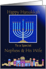 Happy Hanukkah Nephew & His Wife, Menorah & City card