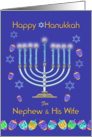 Happy Hanukkah Nephew & His Wife, Menorah & Dreidels card
