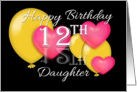 12th Birthday Daughter, Balloons and hearts card