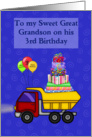 Great Grandson’s 3rd Birthday, Truck with headlights card