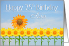 Sister, Happy 75th Birthday, Sunflowers and sky card