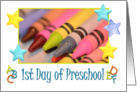 Preschool 1st Day, crayons, alphabets card