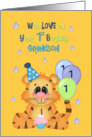1st Birthday Grandson, Tiger and balloons card