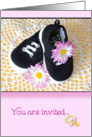 Baby Girl Baby Shower Invitation, Black shoes, flowers card