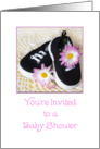 Baby Girl Baby Shower Invitation, Black shoes, flowers card