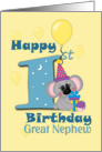 Great Nephew Happy 1st Birthday, Koala bear card