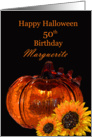 Happy 50th Halloween Birthday, Marguerite, pumpkin, sunflowers card