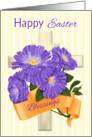 Happy Easter, Purple Flowers and Cross card