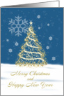Merry Christmas and Happy New Year, Gold and White Tree, Snow card
