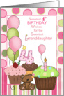 Granddaughter Sweetest 4th Birthday Wishes, cupcakes and balloons card