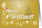 Merry Christmas, Gold, Santa Hats, Snowflakes card
