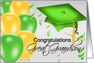 Congratulations Great Grandson, grad hats, balloons, degree card