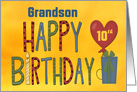 Grandson, Happy 10th Birthday, yellow, blue, green, heart, gift card