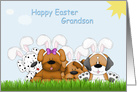 Happy Easter, Grandson, Dog Bunnies, Grass card