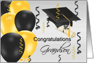 Congratulations Grandson, grad hat, balloons, streamers, degree card