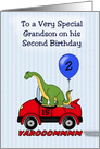 Grandson’s 2nd Birthday, Dinosaur, car, balloon card