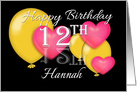 Happy Birthday, Hannah, Balloons and Hearts card