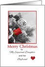 Merry Christmas Expectant Daughter and Boyfriend, red rose & ornament card