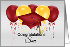 For Son’s Graduation, Grad Caps, Streamers, Degree, Gold, Maroon card