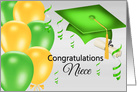 Congratulations To Graduating Niece, Graduation Cap, Balloons, Diploma card