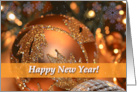 New Year Gold Ornament with Lights and Snowflakes card