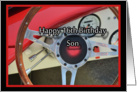 Happy 16th Birthday Son, red car steering wheel card