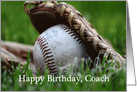 Happy Birthday, Coach, softball in glove card
