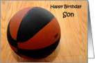 Happy Birthday Son, basketball on wood gym floor card
