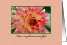 Buon compleanno cara figlia, (Happy Birthday Dear Daughter in Italian)rosa dalia fiore, incorniciato in verde su una scheda di colore rosa card