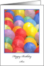 Happy Birthday Son, watercolor photo of balloons framed in blue on a white card