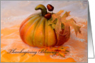 Thanksgiving Blessings, photo of a pumpkin with oak leaf card