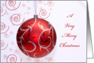 A Very Merry Christmas, red bulb with swirls card