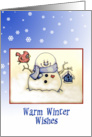Warm Winter Wishes, snowman with bird and birdhouse card
