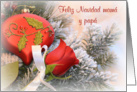 Feliz Navidad Mama y papa, red rose and ornament card