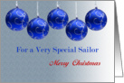 Special Sailor Christmas, blue ornaments card