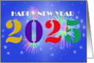 2024 Happy New Year blue background with colorful 2024 card