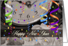 New Year’s, Clock, confetti, streamers, clock card