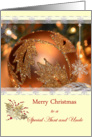 Merry Christmas Aunt and Uncle, ornaments, lights, snowflakes card