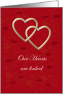 Sweetheart Valentine Hearts, gold linked with red background card