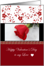 Valentine’s Day Love, red rose with red and white background card