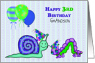 Happy 3rd Birthday Grandson Bugs, Snail, Inch worm and balloons card