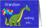 Grandson Dinosaur Birthday, Green dinosaur, balloons card
