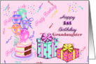 Granddaughter 1st Birthday, cake, gifts, balloons card