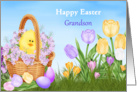 Happy Easter Grandson, basket tulips, chick card