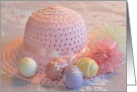 Happy Easter Hat, Easter hat, eggs, and flowers card