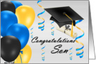 Congratulations Son Bachelor’s Degree, grad hat, balloons, degree card