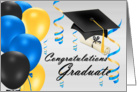 Congratulations Graduate, grad hat, balloons, degree card